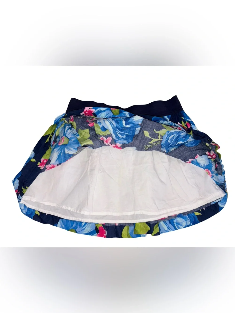 Hollister Floral Mini Skirt Medium Blue Pink Stretch Waist Lined